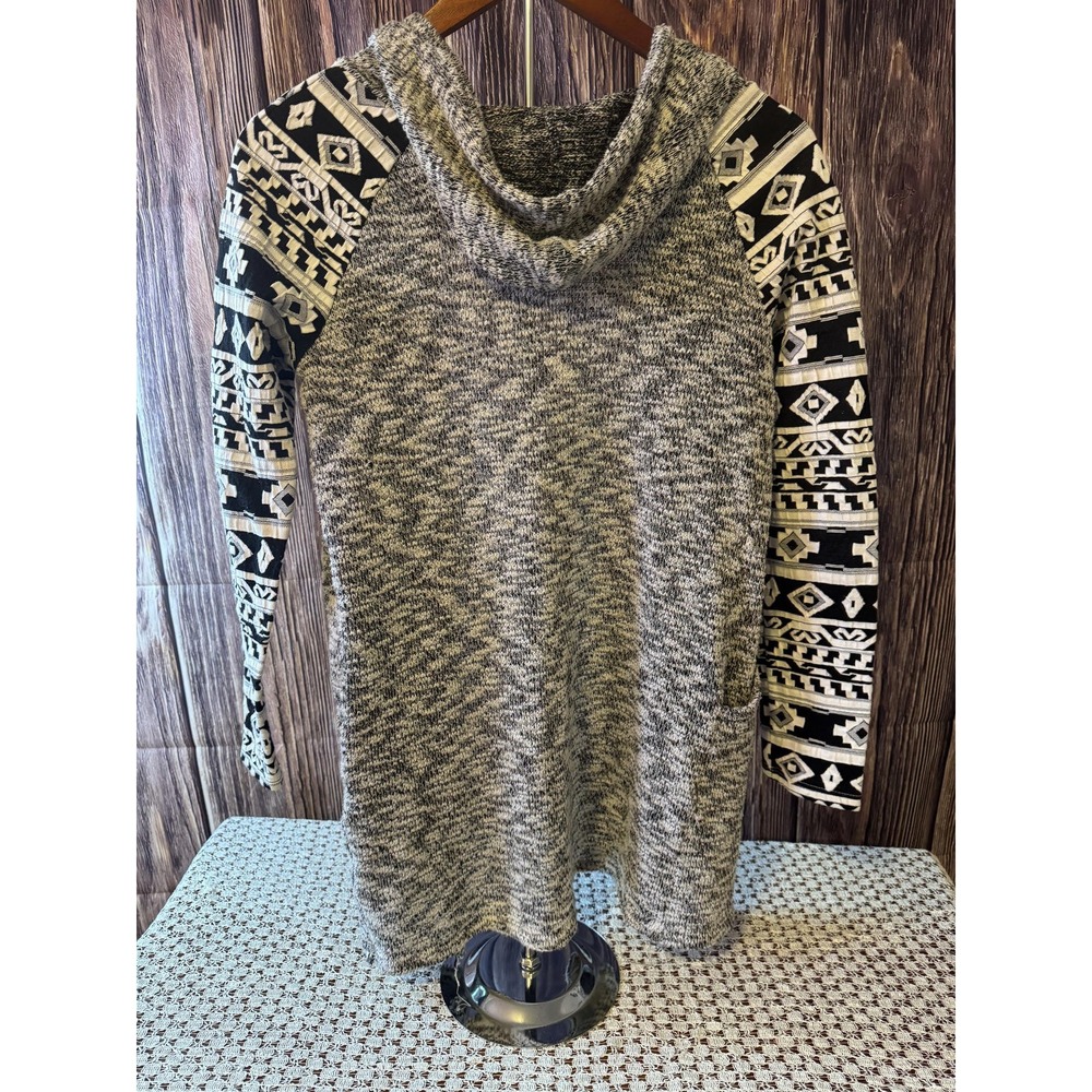 Silvergate Cardigan Sweater Women Small Grey Tribal Geometric Hooded Open Front - Picture 2 of 8